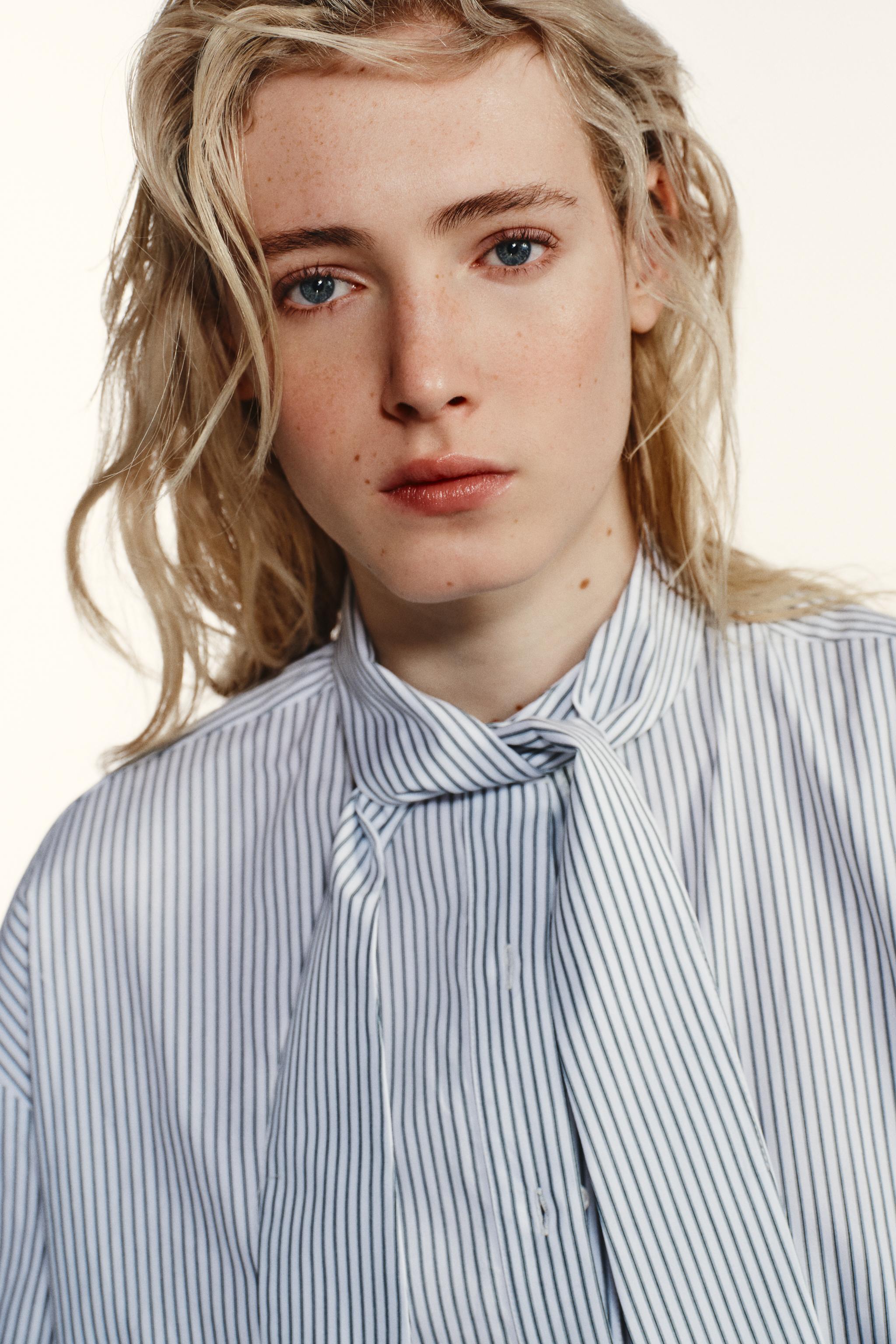 STRIPED POPLIN SHIRT WITH SCARF DETAIL